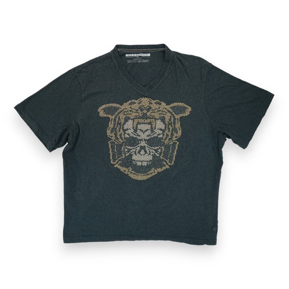 SEAN JOHN T-Shirt Men’s Graphic Metal Studs Short‎ Sleeve Black Size XXL